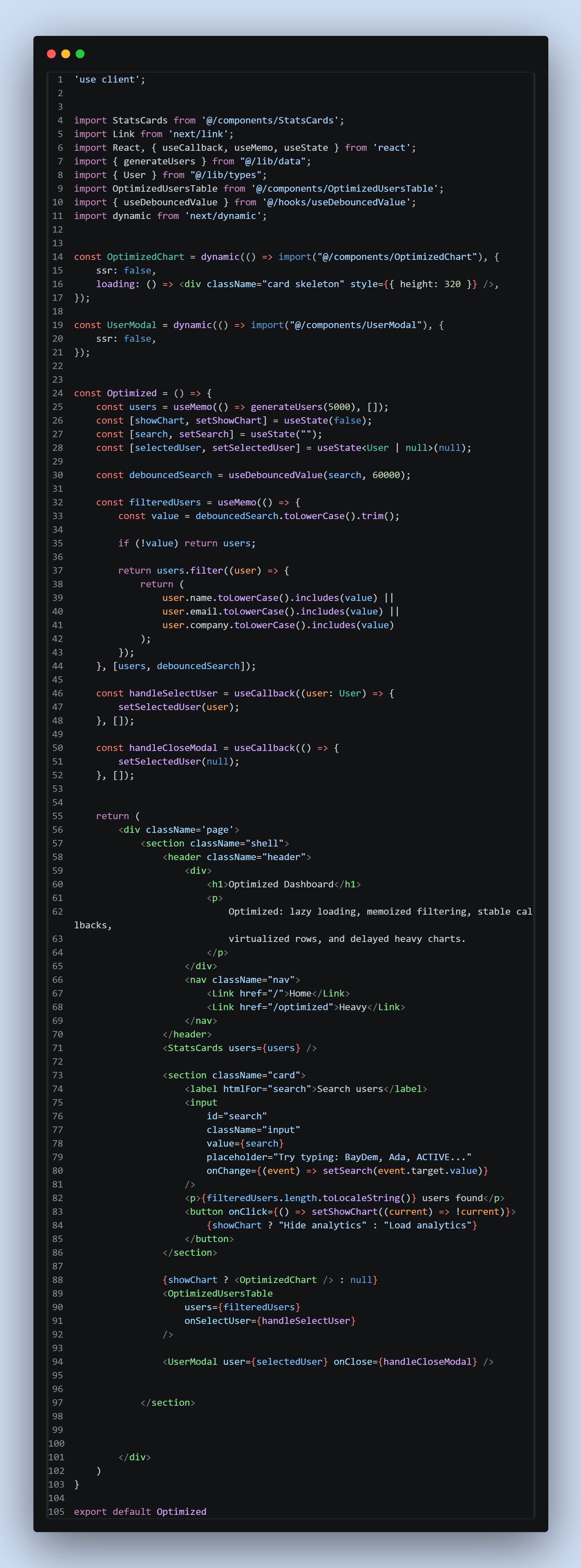 Optimized Main Page Code